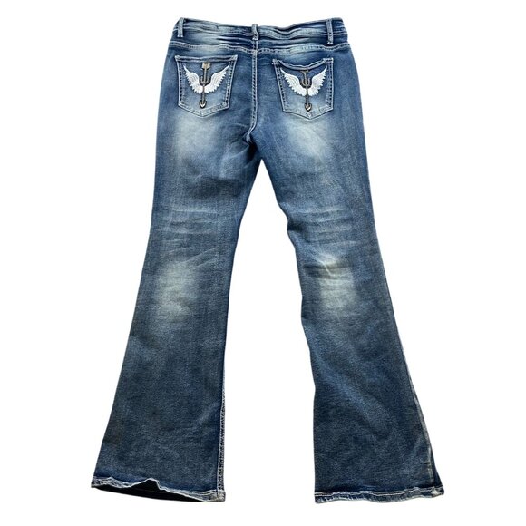 Temu Women's Jeans Large 30x28 Flare Leg Mid Rise Baggy Embroidered Retro - Picture 2 of 13